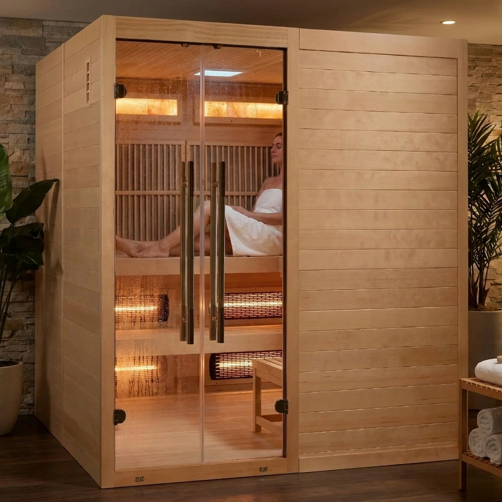 Toledo 2025, 6 Person Indoor Hybrid Sauna,  Full Spectrum & Built in Harvia Traditional Stove