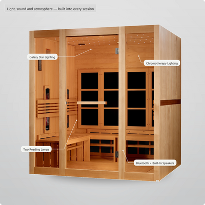 Infrared sauna with chromotherapy, galaxy star lighting, reading lamps and Bluetooth audio