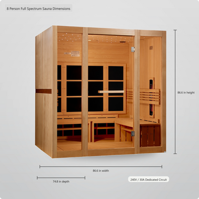 8 person infrared sauna dimensions and 240V 30A electrical requirements